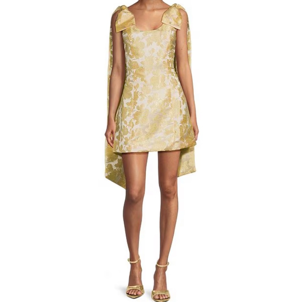 Sugarlips Duson Floral Jacquard Scoop Neck Sleeveless Bow Sash Mini Dress NWT L